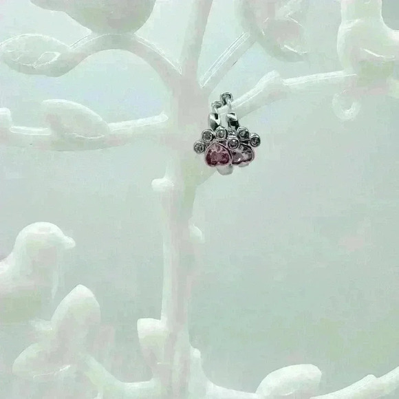 Paw Print Zircon Hoop Earrings in Pink - Picture 6 of 6